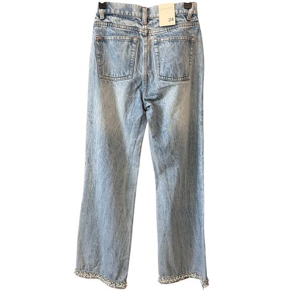 Alice + Olivia Women's Rockstar Blue Ora High Rise Embellished Jeans Size 24 - Picture 5 of 15